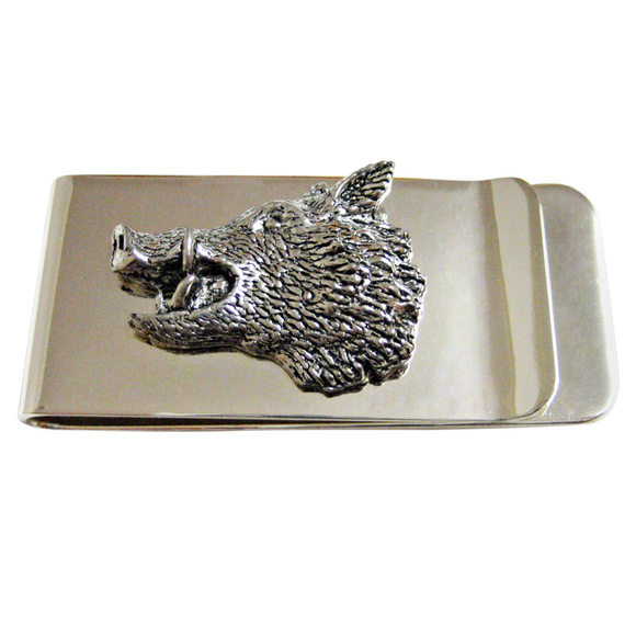 Wild Boar Pig Money Clip - Engraved Stainless Steel - Etsy Side Facing Boar Head Money Clip